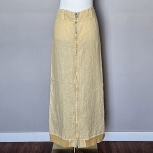 NWT Theodore Beverly Hills 100% Linen Butter Yellow Full Zip Maxi Skirt Size L